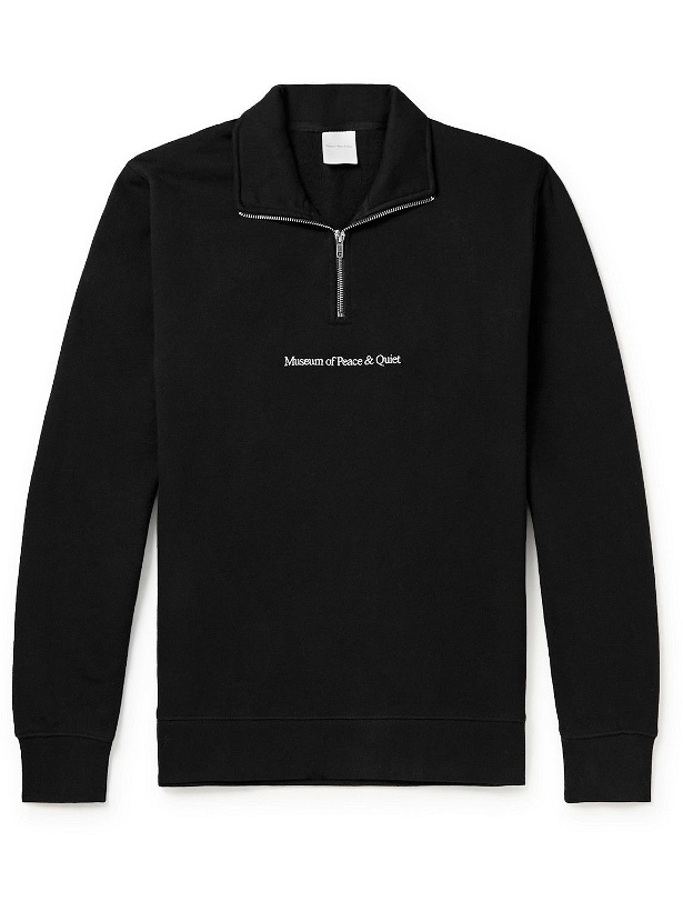 Photo: Museum Of Peace & Quiet - Logo-Embroidered Cotton-Jersey Half-Zip Sweatshirt - Black