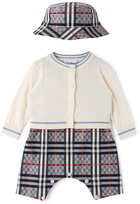 Burberry Baby Grey Chequerboard Three-Piece Bodysuit Set