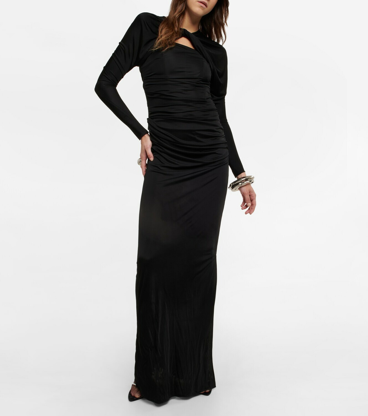 SL GEORGIA WHITE CRYSTAL SANDALS PUMP BLACK SATIN