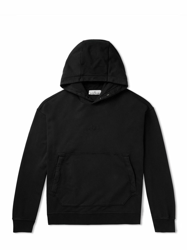 Photo: Stone Island - Logo-Embroidered Cotton-Jersey Hoodie - Black