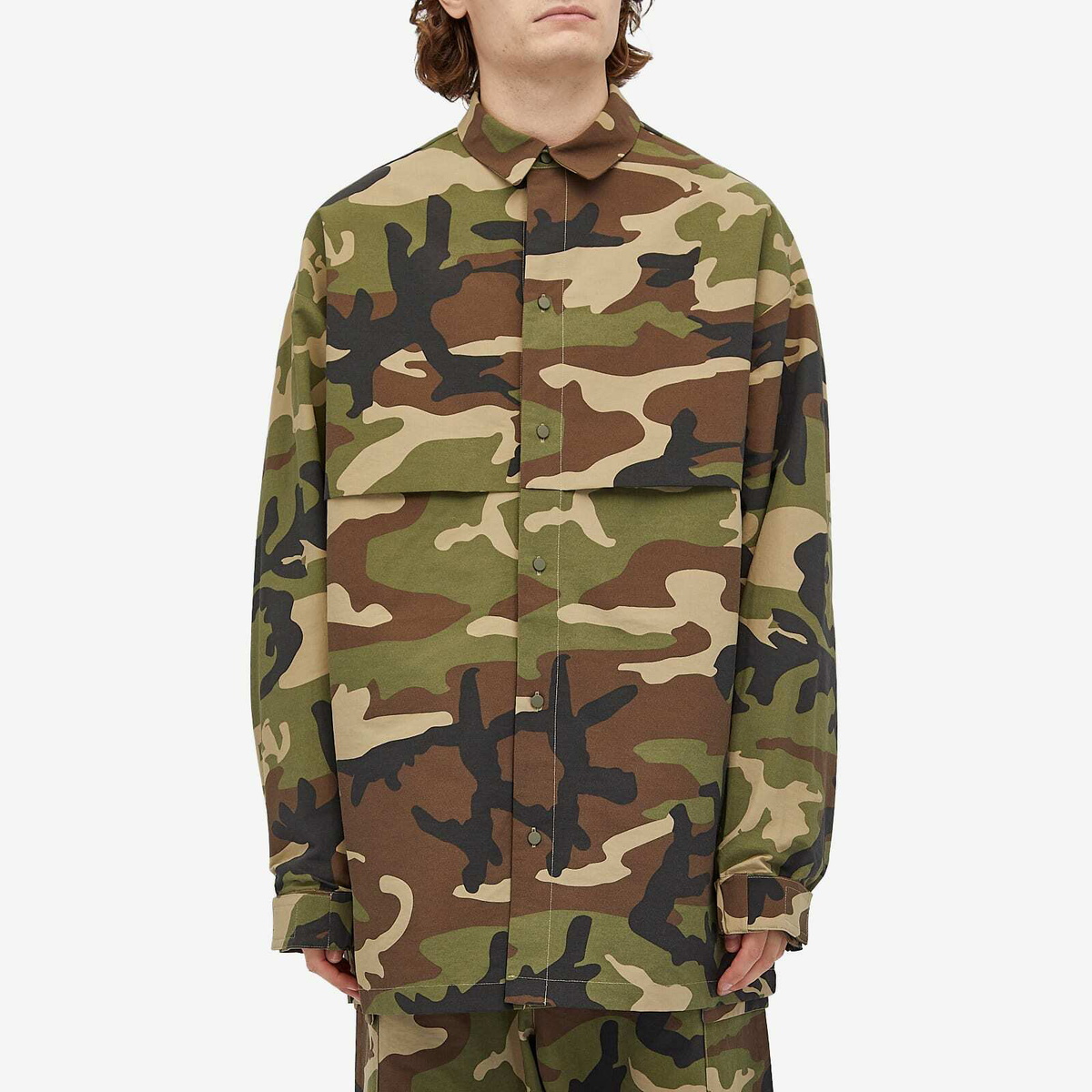 Fear of God ESSENTIALS Men's Military Nylon Overshirt in Woodland Camo