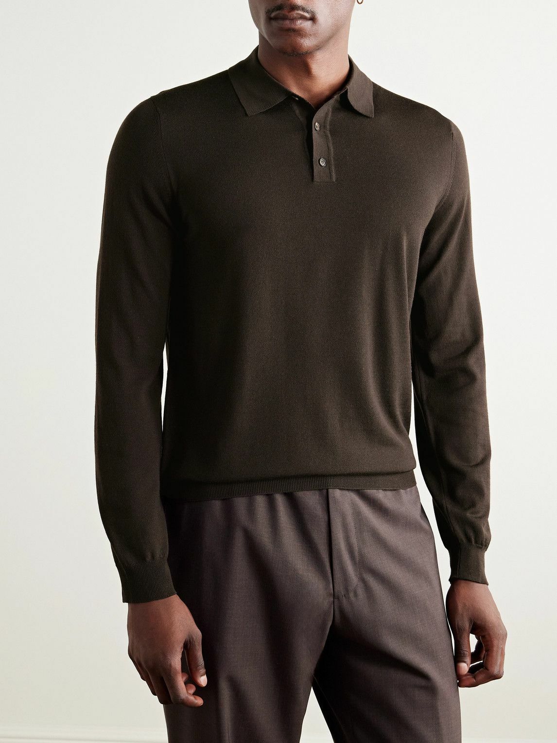 Incotex - Zanone Slim-Fit Flexwool Polo Shirt - Brown