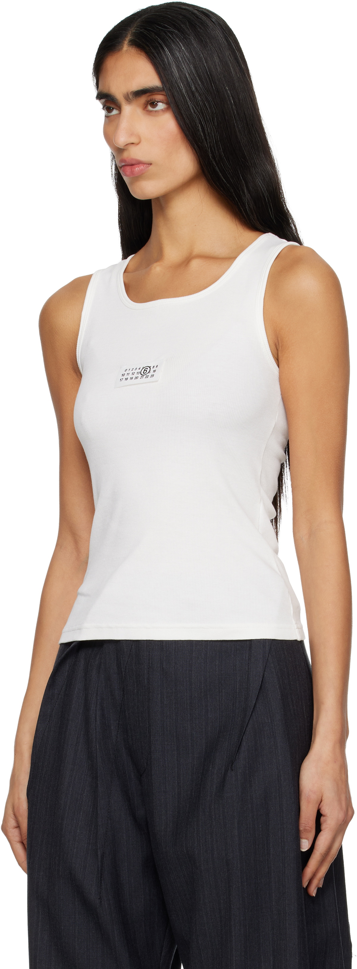 MM6 Maison Margiela White Ribbed Jersey Tank Top