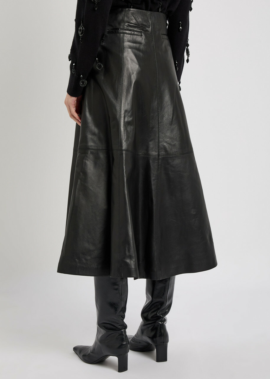 Simkhai Ryma Panelled Leather Midi Skirt Black