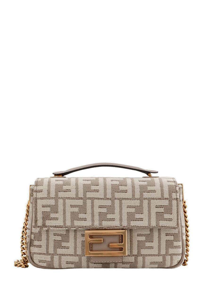 FENDI BAGUETTE LOAFERS IN BEIGE MIX BROWN CANVAS GOLD HARDWARE