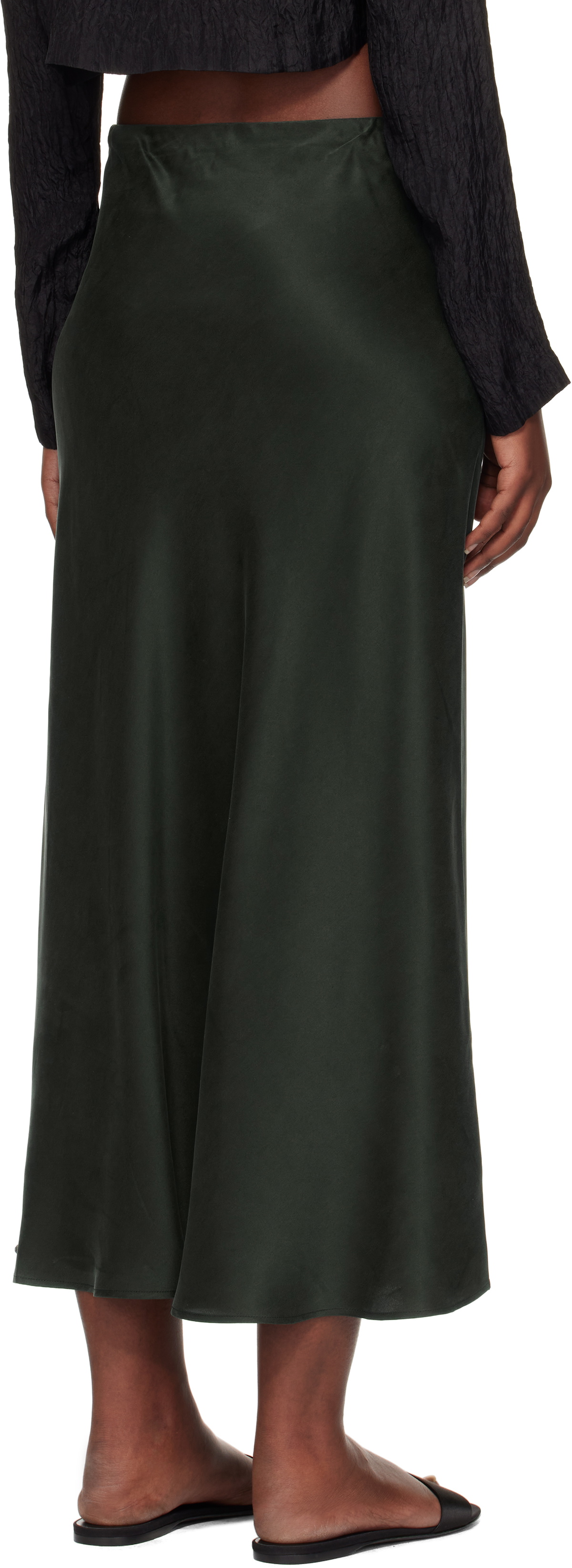 Silk Laundry Green Long Bias Cut Maxi Skirt