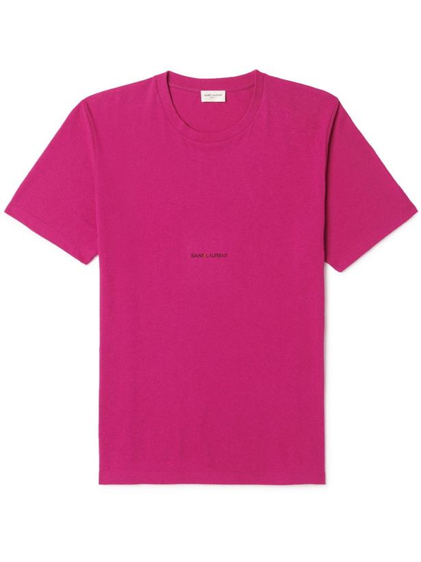 Photo: SAINT LAURENT - Logo-Print Cotton-Jersey T-Shirt - Pink