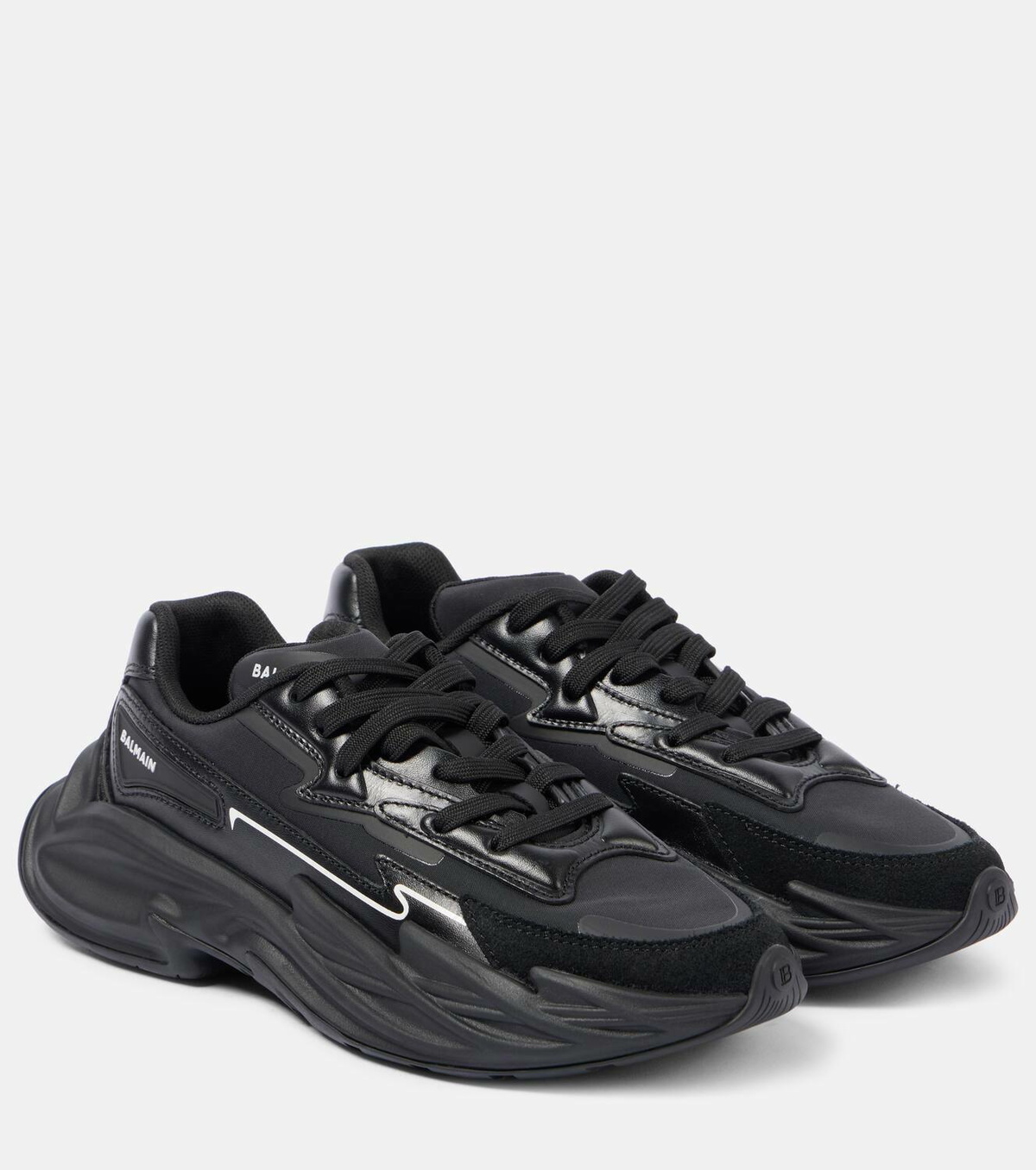 Balmain Run-Row suede-trimmed leather sneakers Balmain