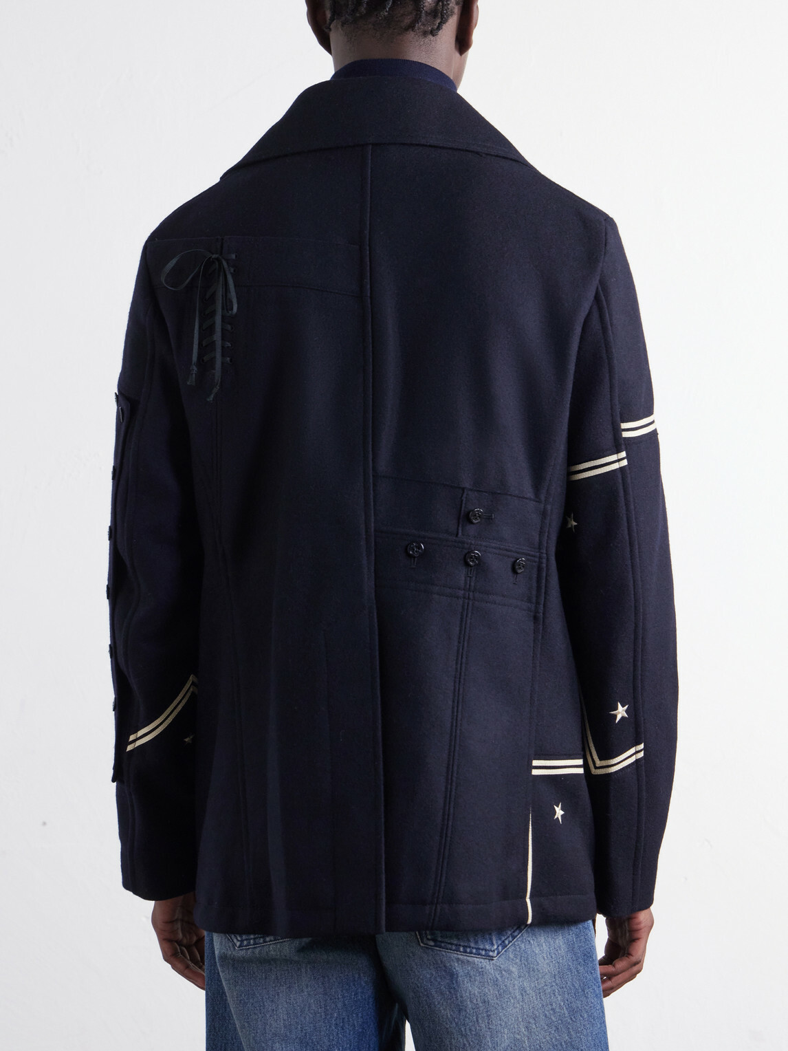 Junya Watanabe - Double-Breasted Appliquéd Wool-Blend Felt Coat - Blue