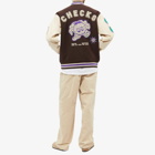 Checks Downtown Men's Letterman Varsity Jacket in Brown/Cream/Purple