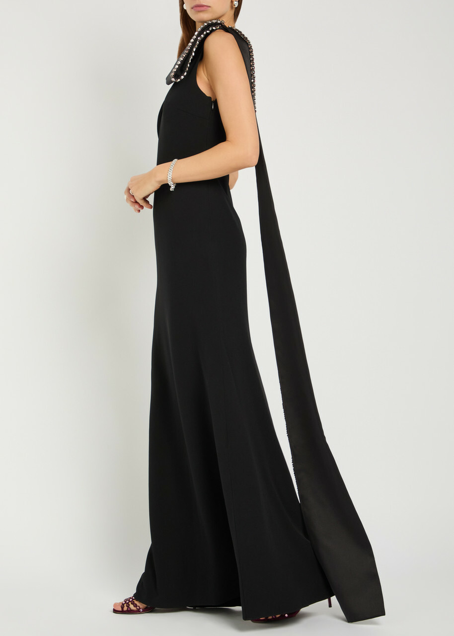 Roland Mouret Bow Crystal-embellished Satin and Crepe Gown Black