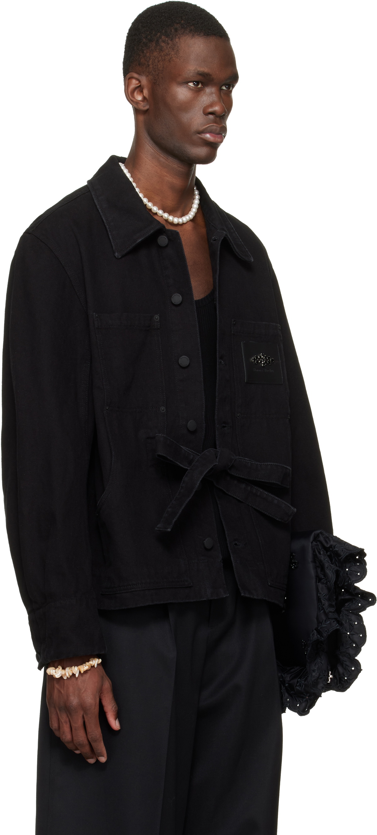 Simone Rocha Black Workwear Bow Denim Jacket