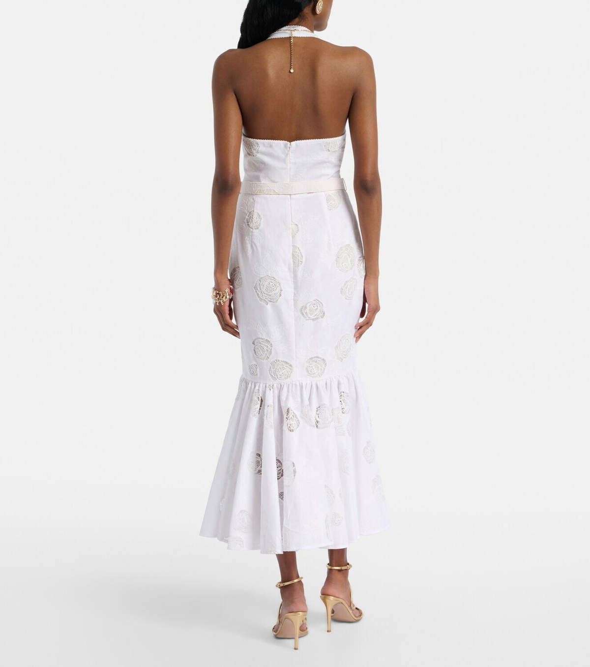 Self-Portrait Halterneck linen and cotton midi dress