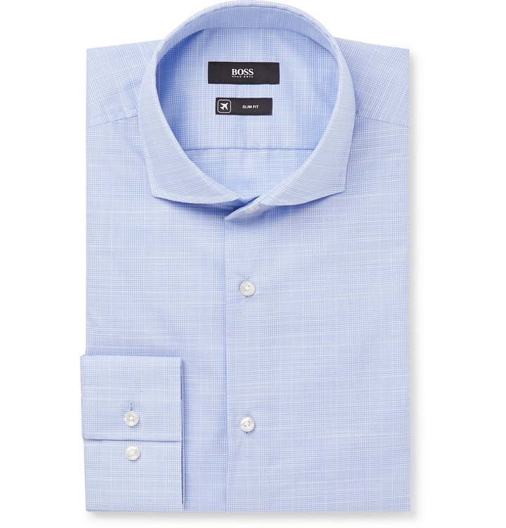 Photo: Hugo Boss - Blue Jason Slim-Fit Cutaway Collar Prince of Wales Checked Cotton Shirt - Blue