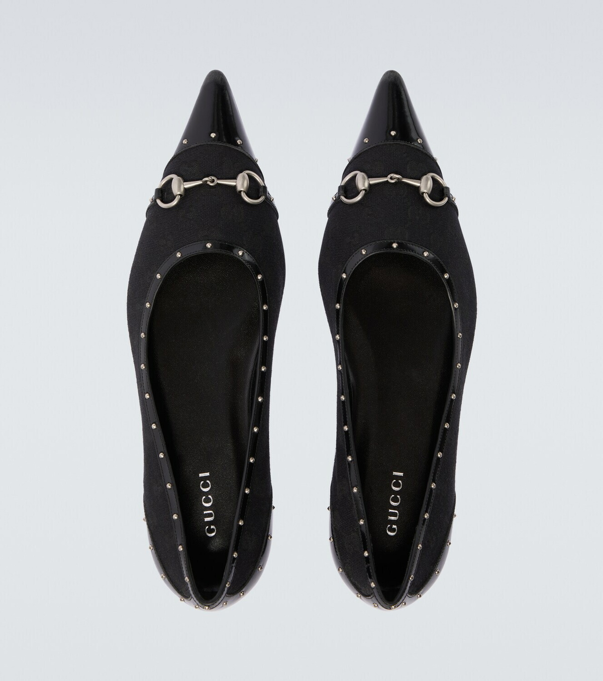 Gucci Horsebit GG Canvas studded flats