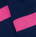 N/A - Striped Stretch Cotton-Blend No-Show Socks - Blue