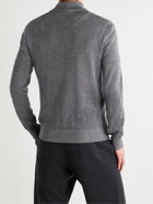 LORO PIANA - Slim-Fit Ribbed Silk, Cashmere and Linen-Blend Half-Zip Sweater - Blue