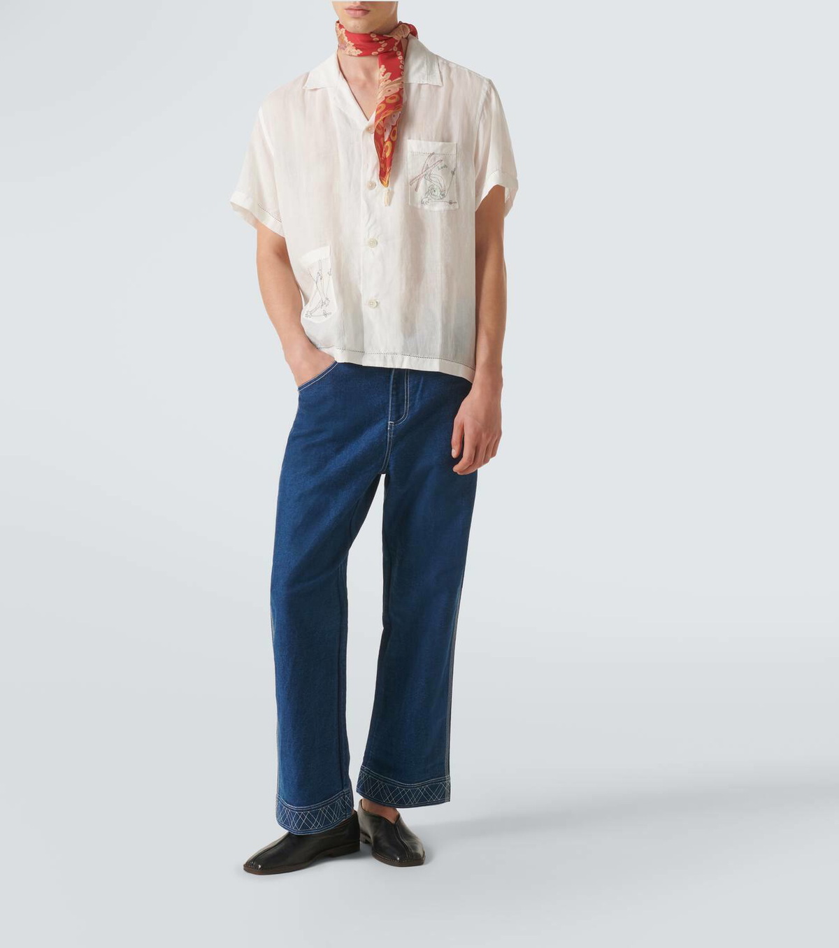 Bode Skiers linen bowling shirt