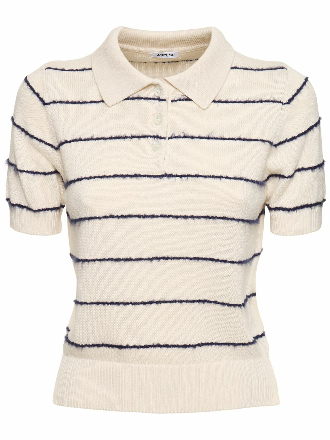 ASPESI Striped Knit Short Sleeve Polo Top Aspesi