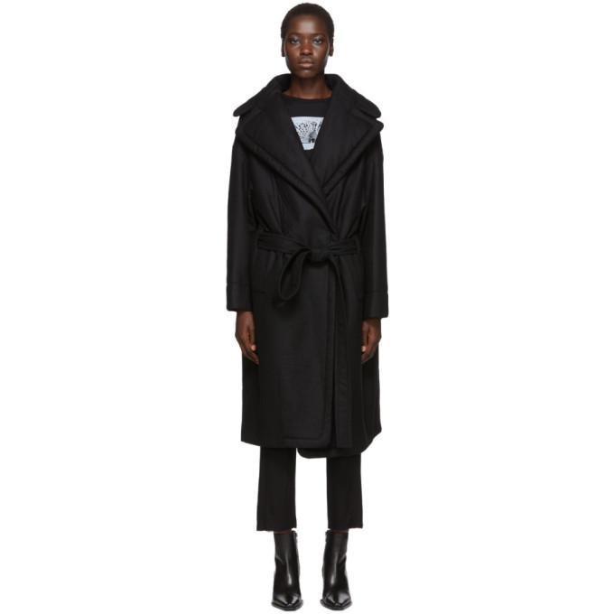 Ann Demeulemeester Black Wool Wide Lapel Belted Coat Ann