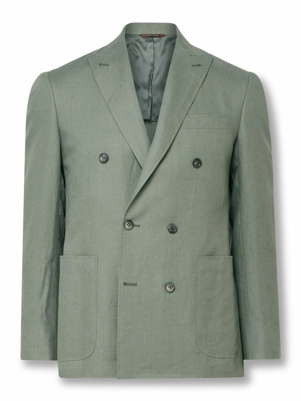 Photo: Canali - Kei Slim-Fit Double-Breasted Linen Suit Jacket - Green