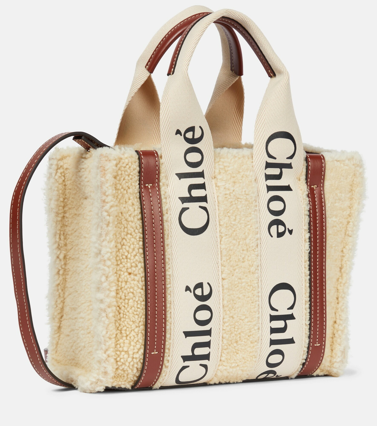 Chloe - Woody Small shearling and leather tote Chloe