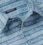Balmain - Slim-Fit Logo-Jacquard Distressed Denim Western Shirt - Blue