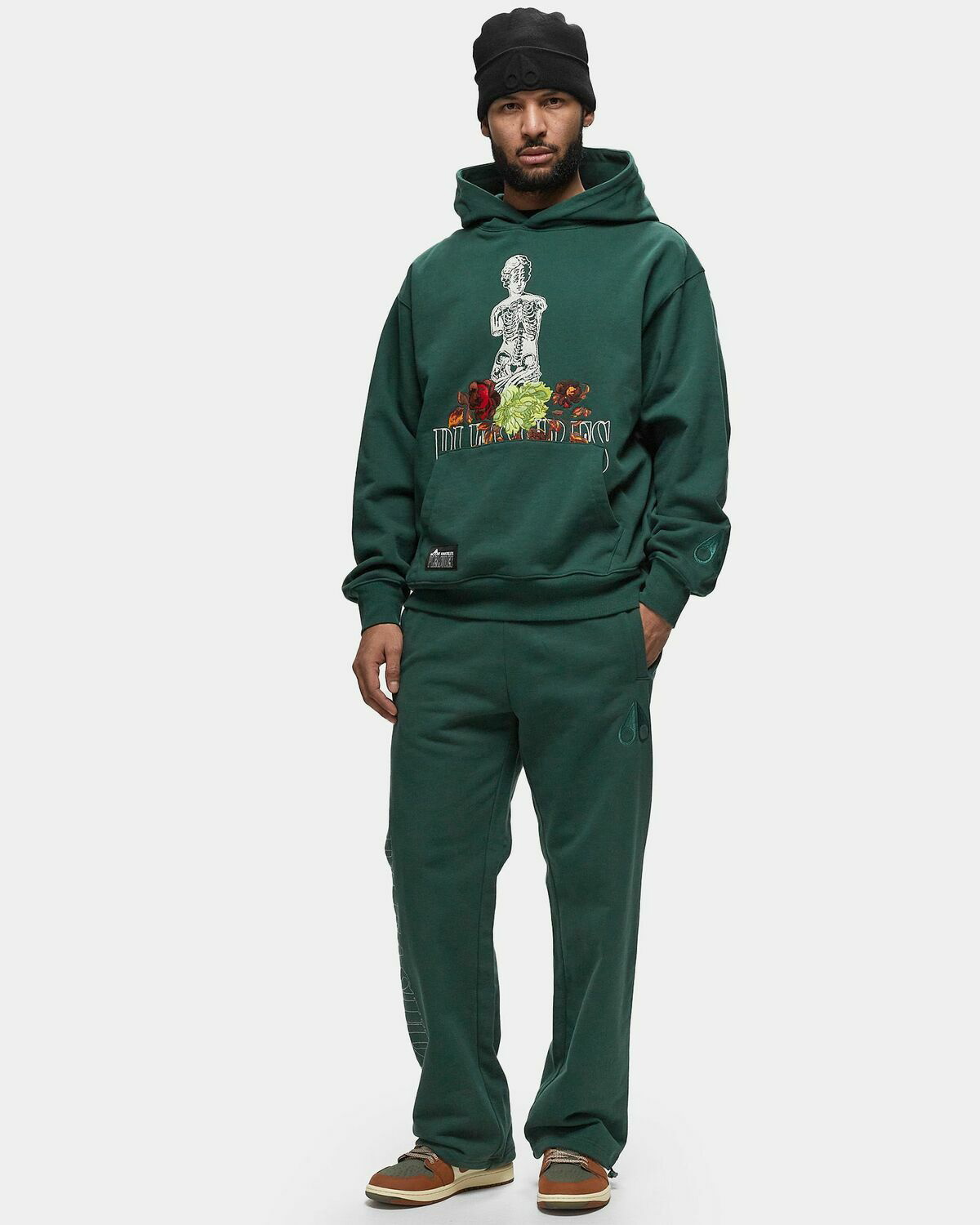 Moose Knuckles X Pleasures Statue Graphic Hoodie Green Mens