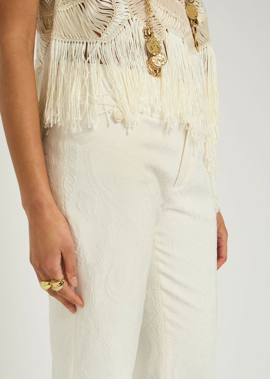 Etro Embroidered Slim-leg Trousers Ivory