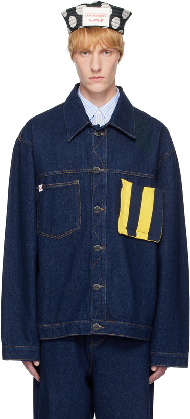 Photo: Charles Jeffrey LOVERBOY Blue Knit Patch Cargo Denim Jacket