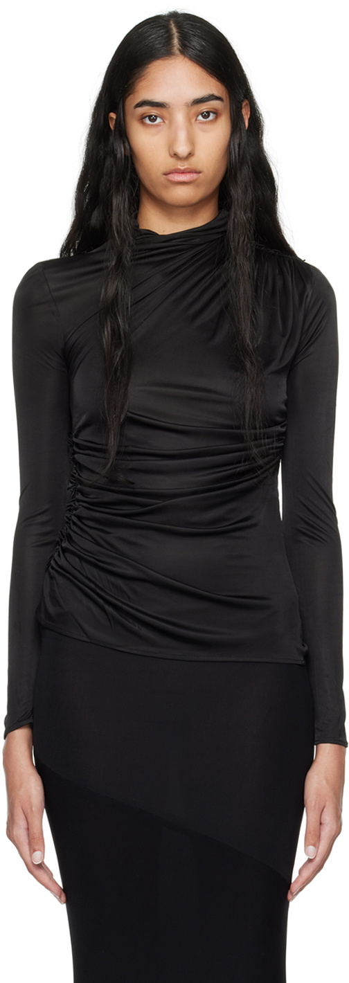 Atlein Black Ruched Long Sleeve Turtleneck