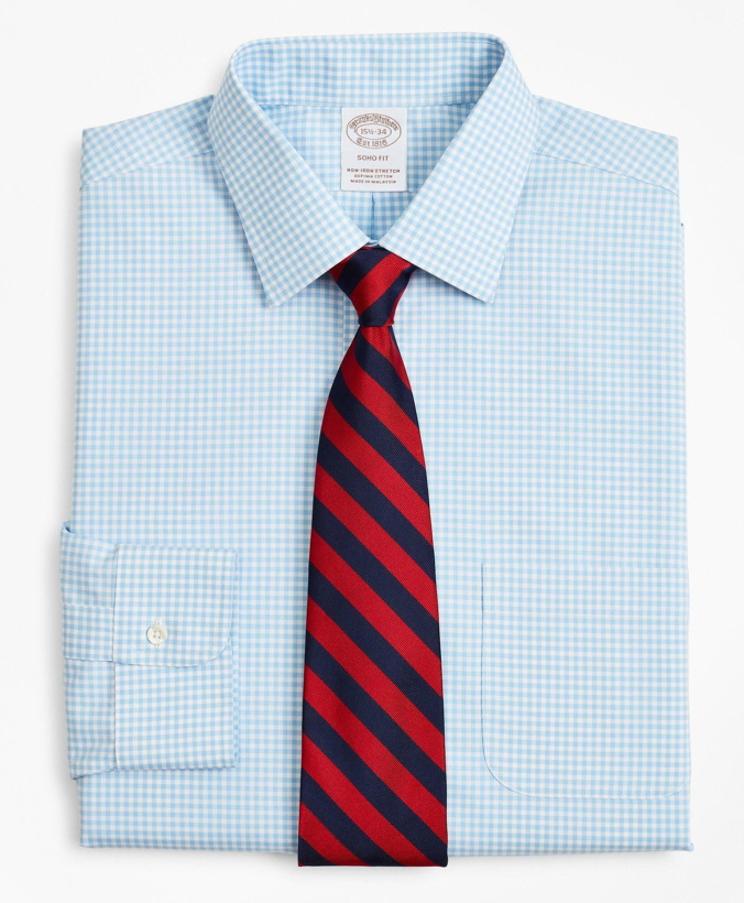 Photo: Brooks Brothers Men's Stretch Soho Extra-Slim-Fit Dress Shirt, Non-Iron Poplin Ainsley Collar Gingham | Light Blue