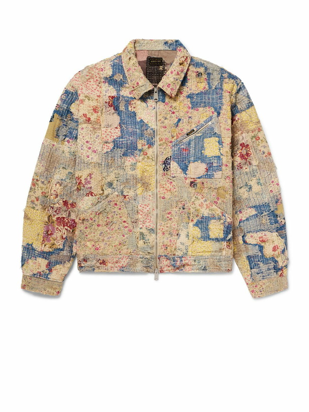 Photo: KAPITAL - Boro Distressed Patchwork Cotton and Linen-Blend Zip-Up Jacket - Neutrals