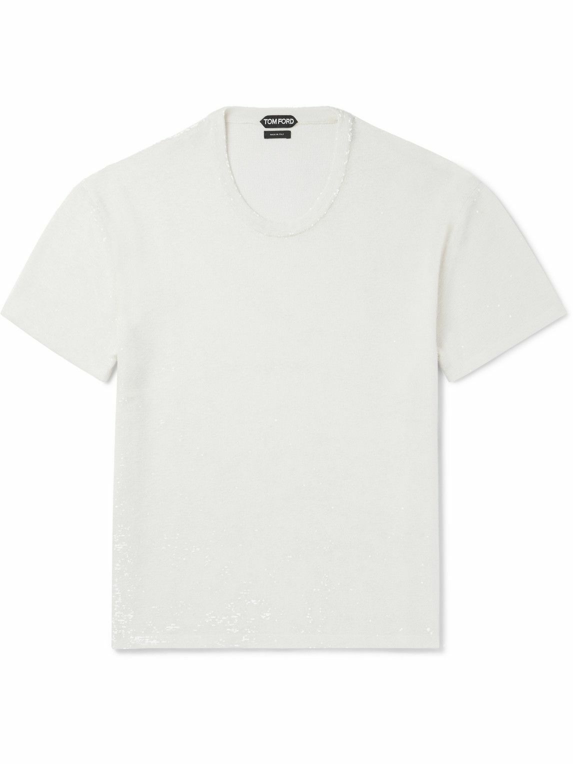 Photo: TOM FORD - Sequinned Silk T-Shirt - White