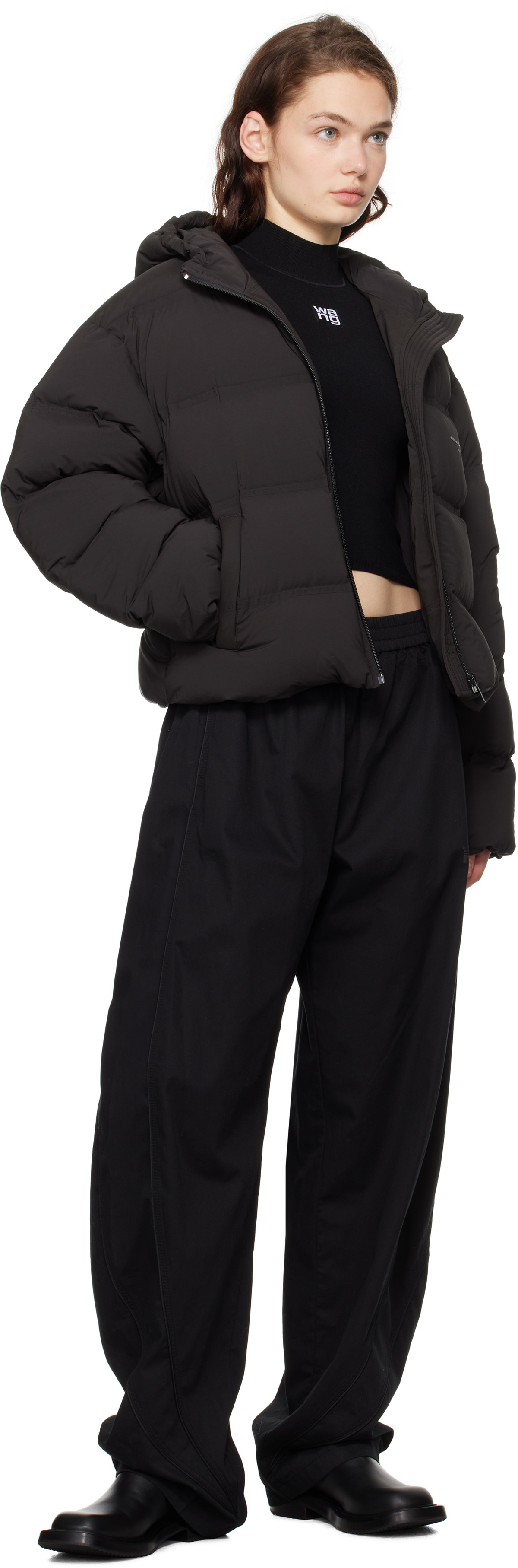 Alexander Wang Black Cropped Hooded Puffer Down Coat