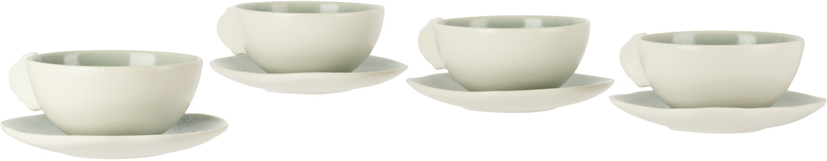 Jars Céramistes Blue & Off-White M Plume Cup & Saucer Set, 4 pcs
