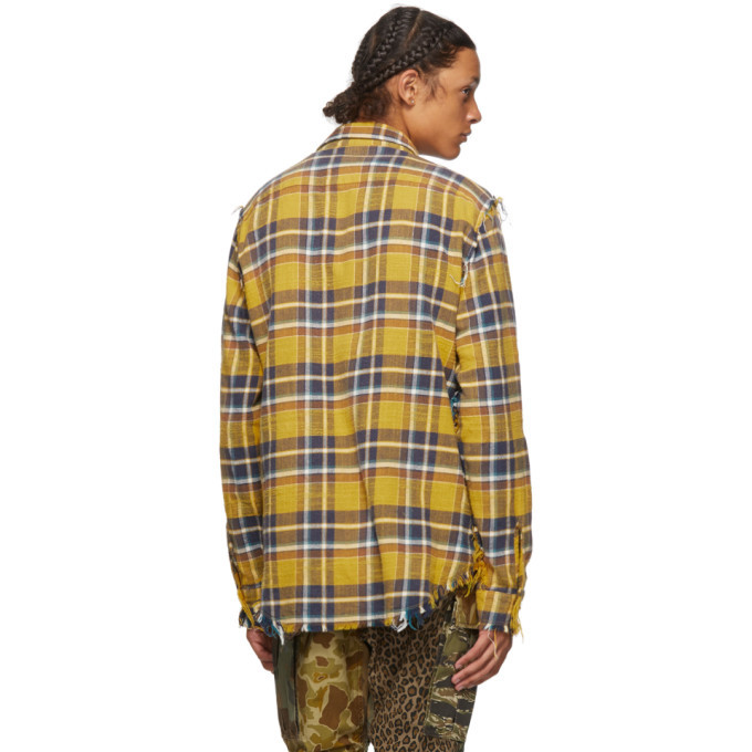 R13 Yellow Check Frayed Shirt R13