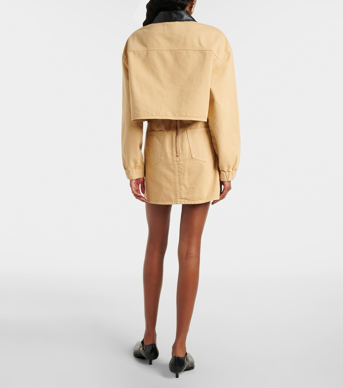 Self-Portrait Leather-trimmed denim jacket