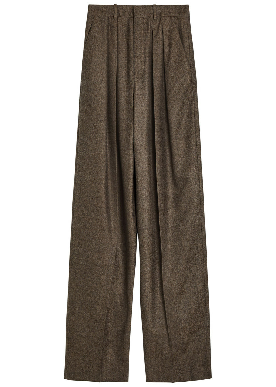 Saint Laurent Subtle-chevron Straight-leg Wool Trousers Brown
