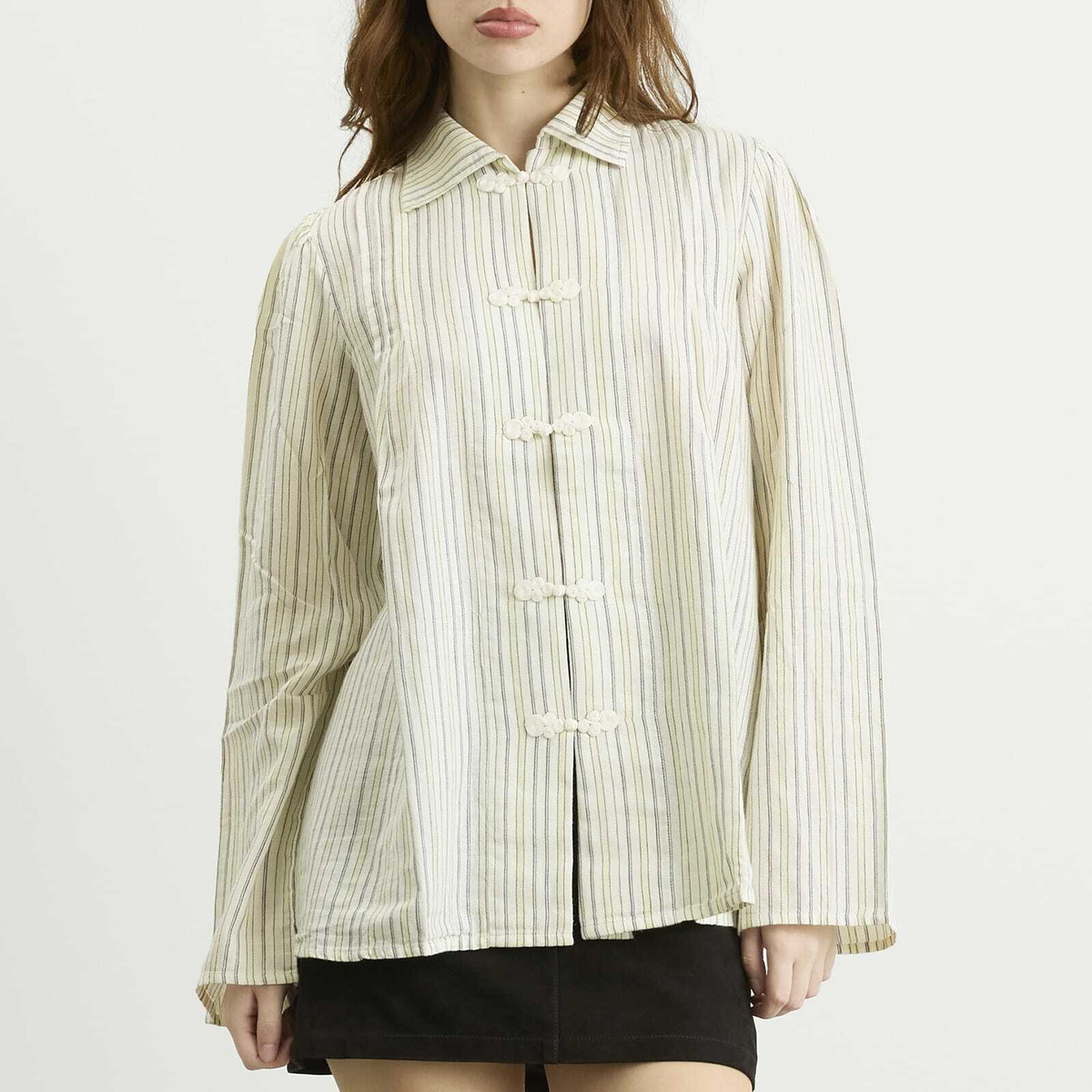 Bode Women's Electric Light Stripe Blouse in Ecru