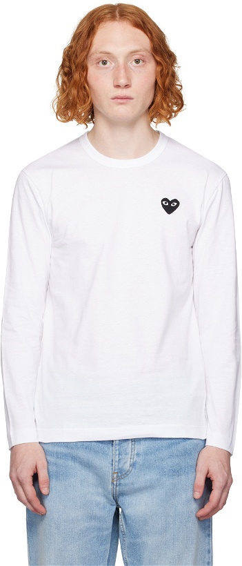 Photo: COMME des GARÇONS PLAY White Heart Patch Long Sleeve T-Shirt