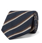 BRIONI - 8cm Striped Linen and Silk-Blend Jacquard Tie - Blue