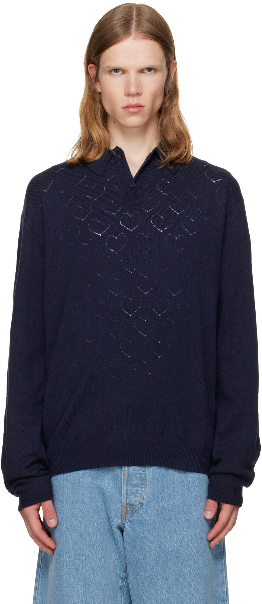 vowels Navy Eyelet Polo