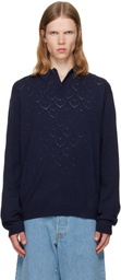 vowels Navy Eyelet Polo