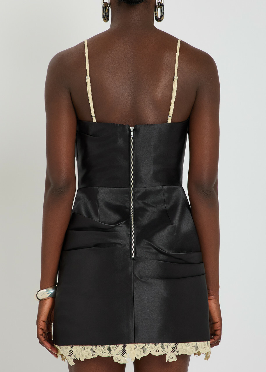 DE LA Vali Kasai Layered-lace and Satin Mini Dress Black