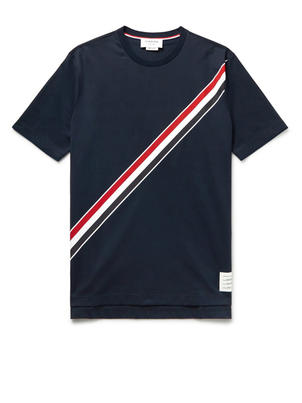 Photo: THOM BROWNE - Printed Cotton-Jersey T-Shirt - Blue