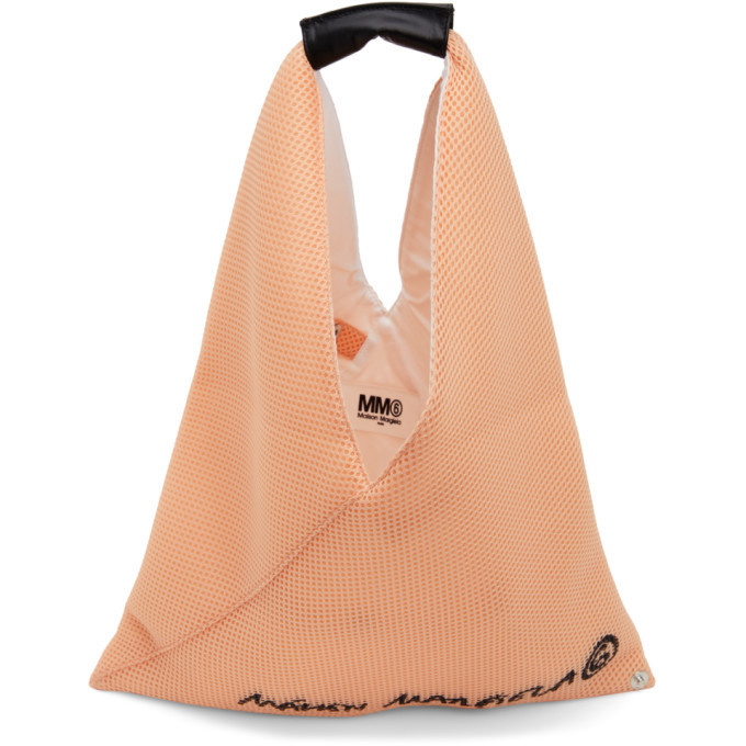 MM6 Maison Margiela Pink Mesh Small Logo Triangle Tote MM6 Maison Margiela