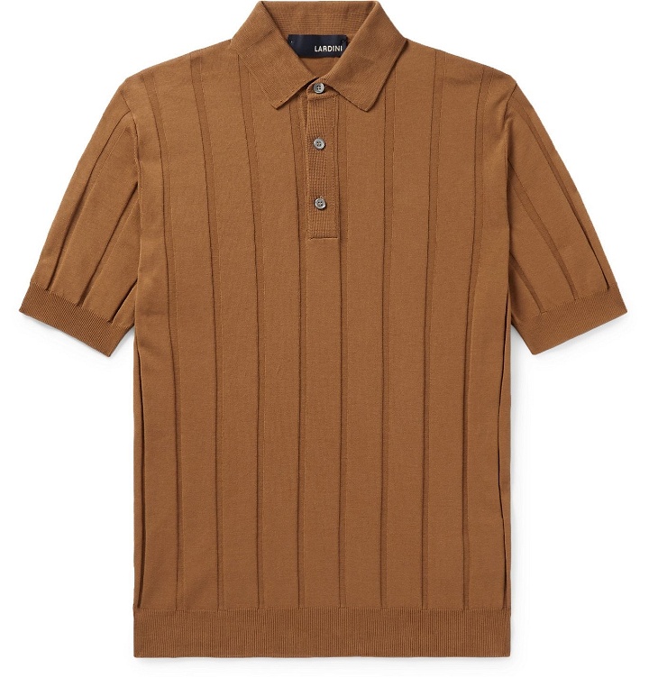 Photo: Lardini - Ribbed Cotton Polo Shirt - Brown