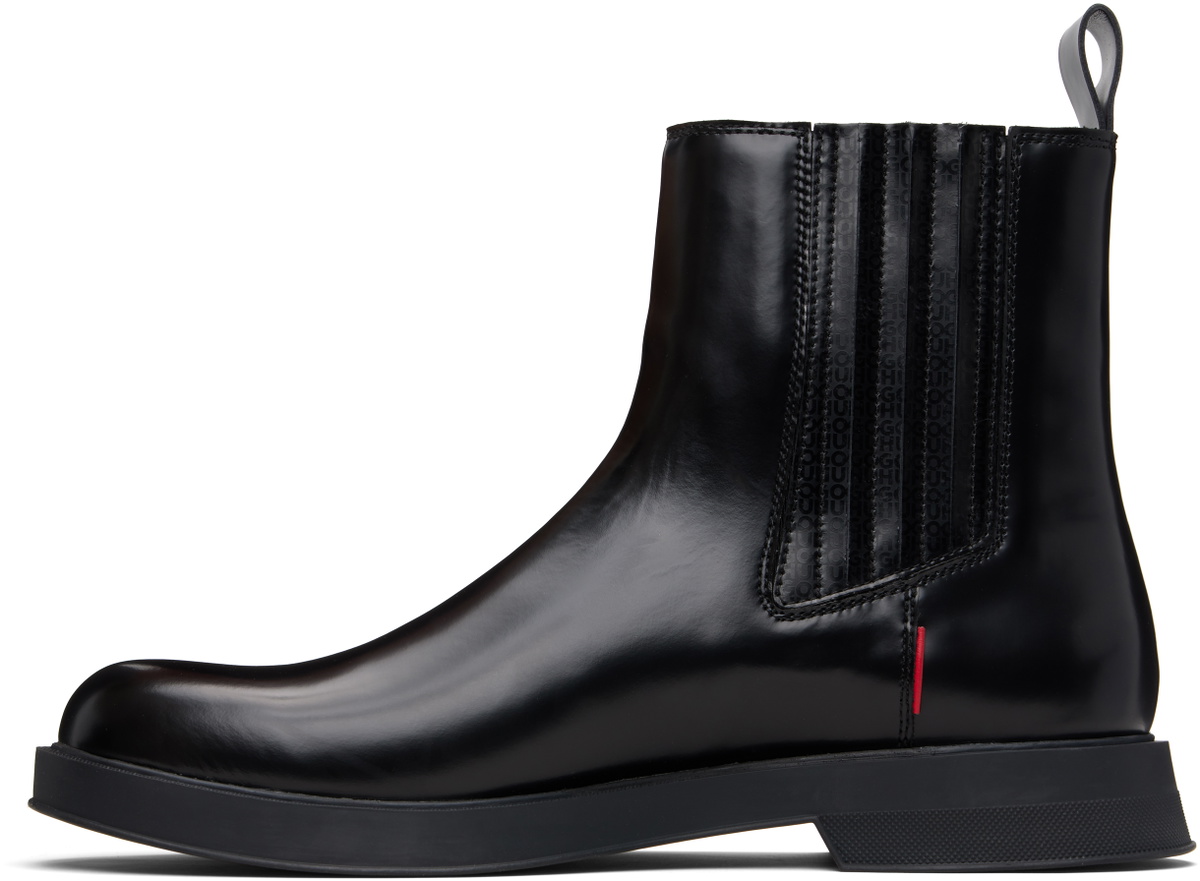 Hugo Black Embossed-Logo Faux-Leather Chelsea Boots