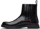 Hugo Black Embossed-Logo Faux-Leather Chelsea Boots